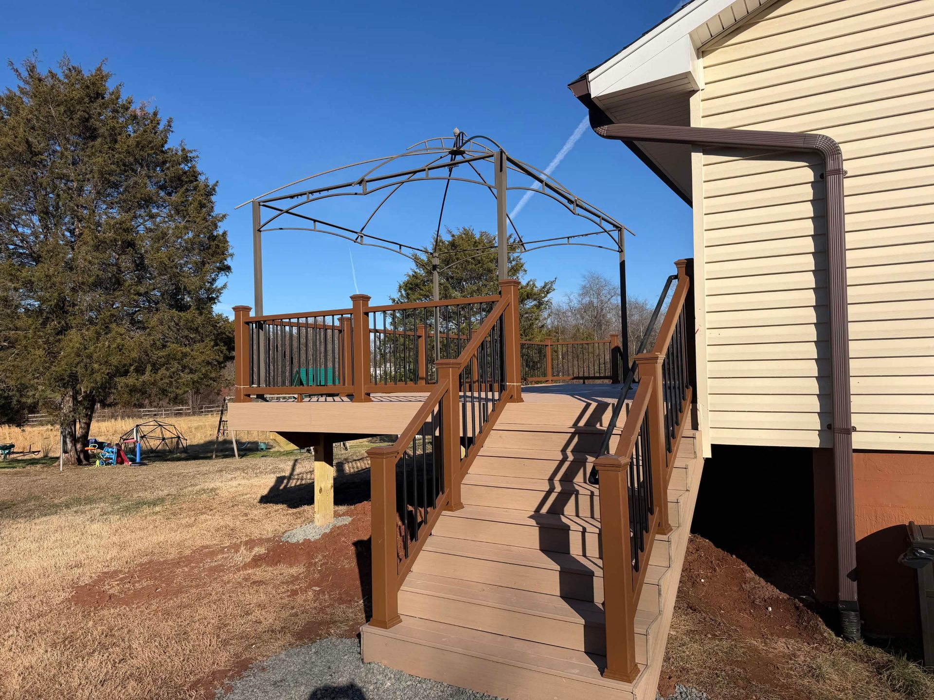 Composite deck with gazebo frame & stairs