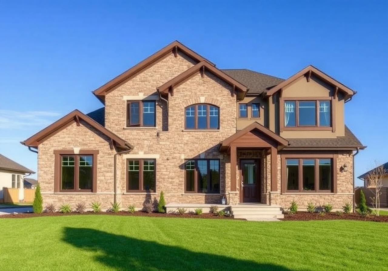 Newly constructed custom craftsman home with stone exterior accents and oversized windows, built from the foundation up.